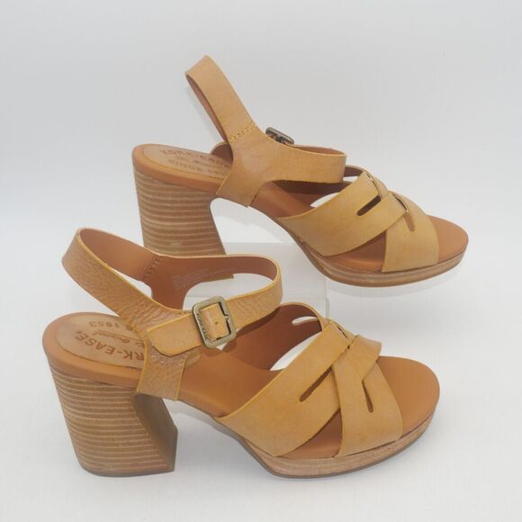NEW Kork-Ease Hutton Leather Ankle Strap Platform Sandals Yellow Women's 9 - Picture 4 of 8